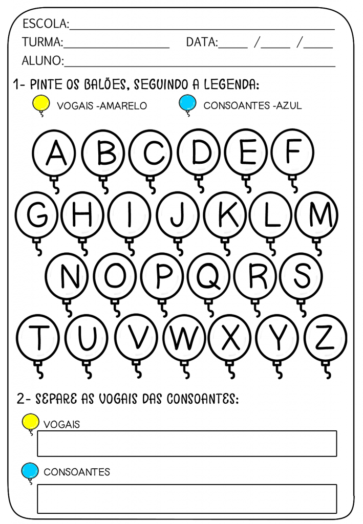 baloes de vogais e consoantes para colorir