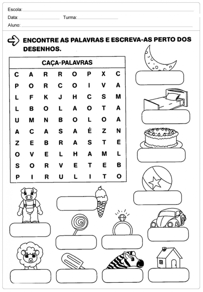 caça palavras ilustrado para colorir