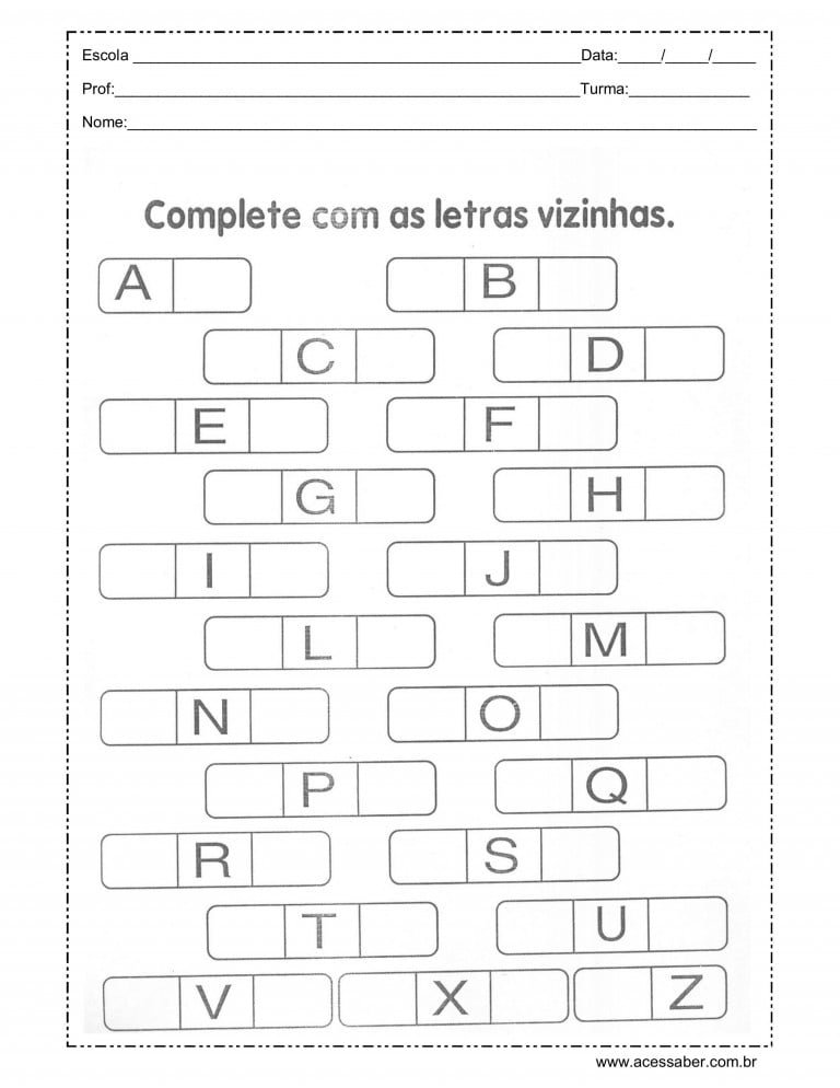 completar o alfabeto com as letras vizinhas