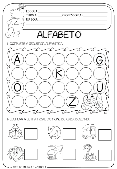 complete a sequencia do alfabeto