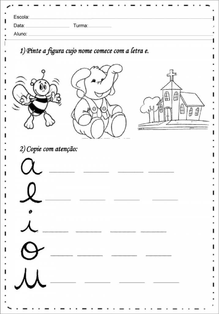 copie as vogais com letra cursiva