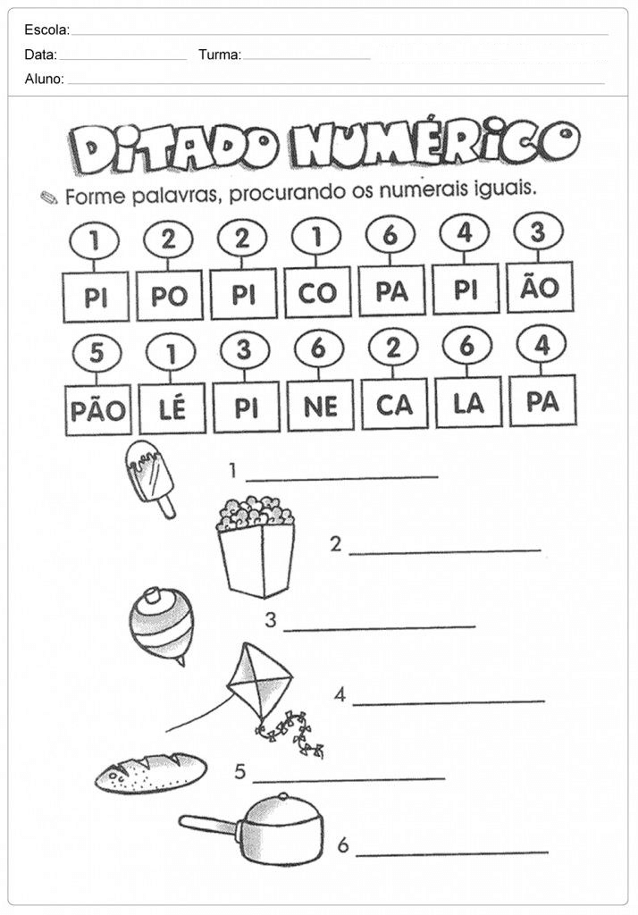 ditado numerico das silabas