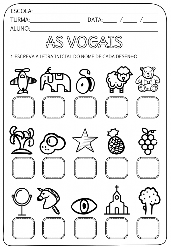 escreva a letra inicial de cada desenho