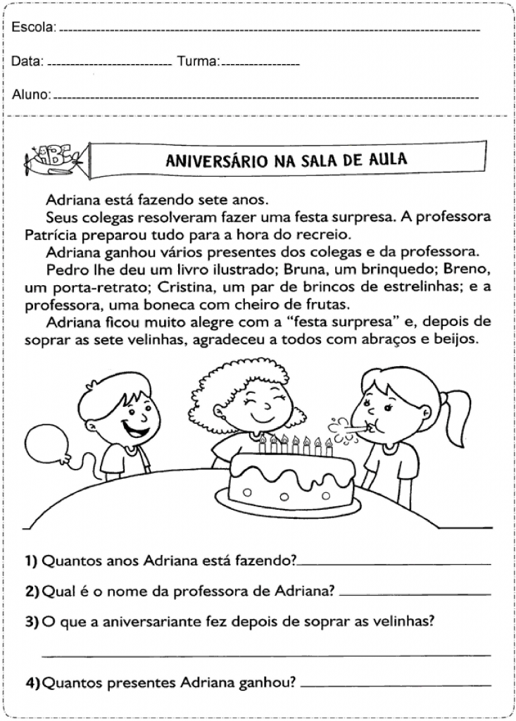 interpretacao de texto aniversario