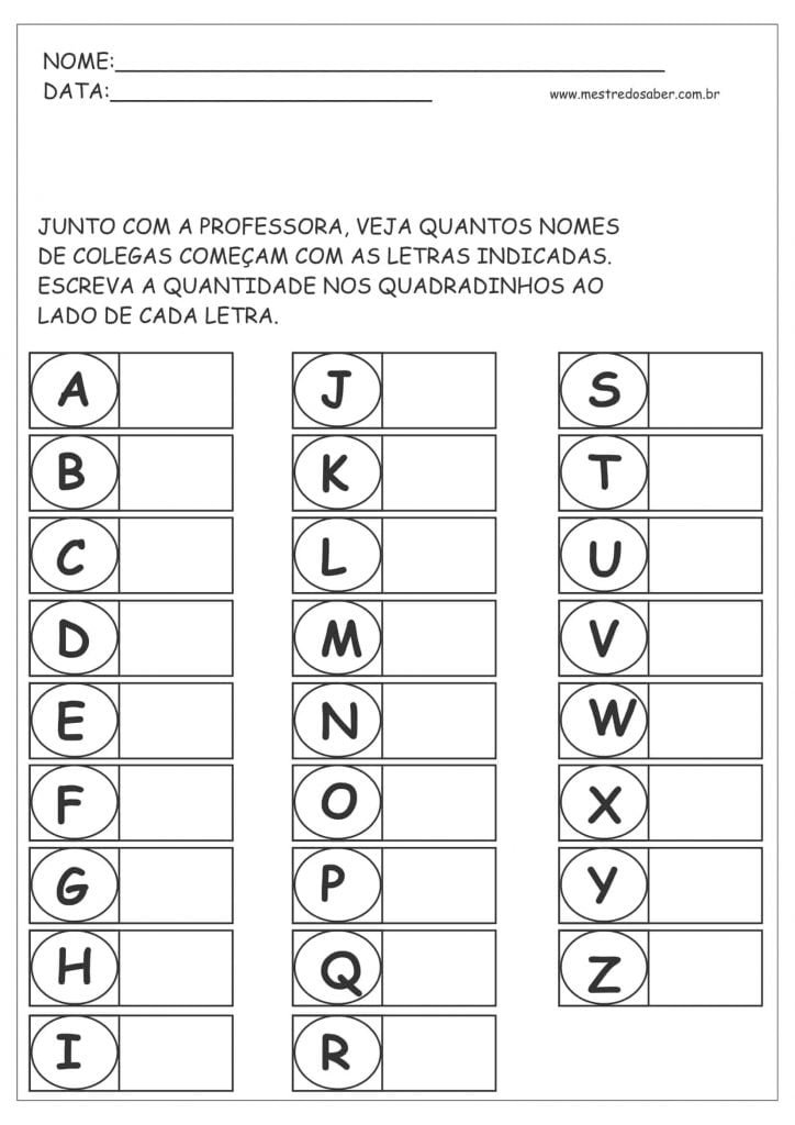 numero de colegas com cada letra do alfabeto
