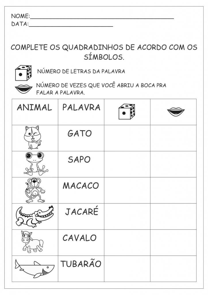 numero de letras e de silabas