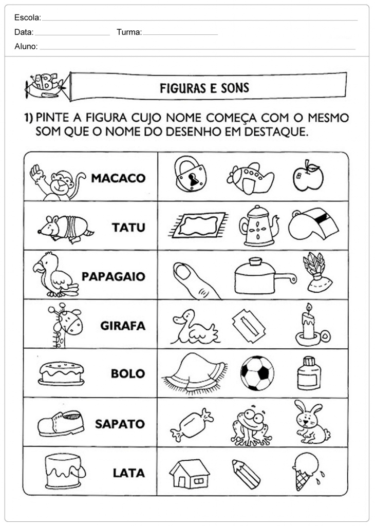 pinte a figura com o mesmo som