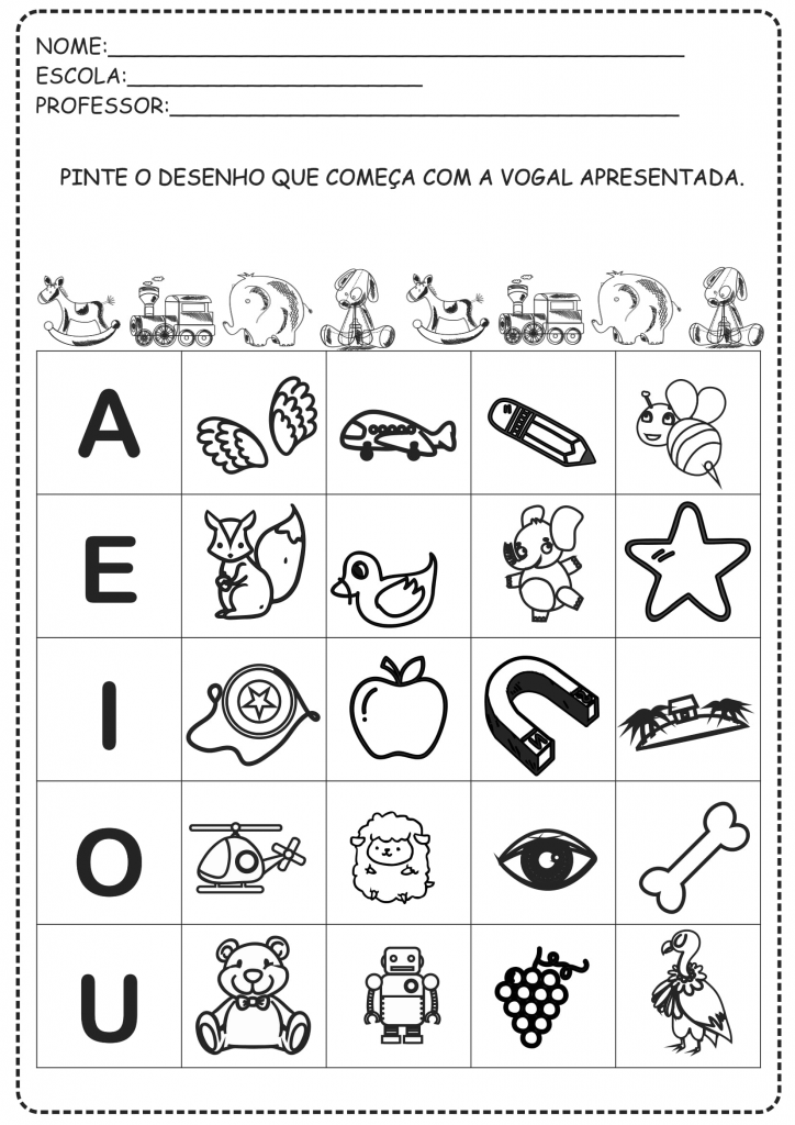 pinte o desenho que começa com a vogal