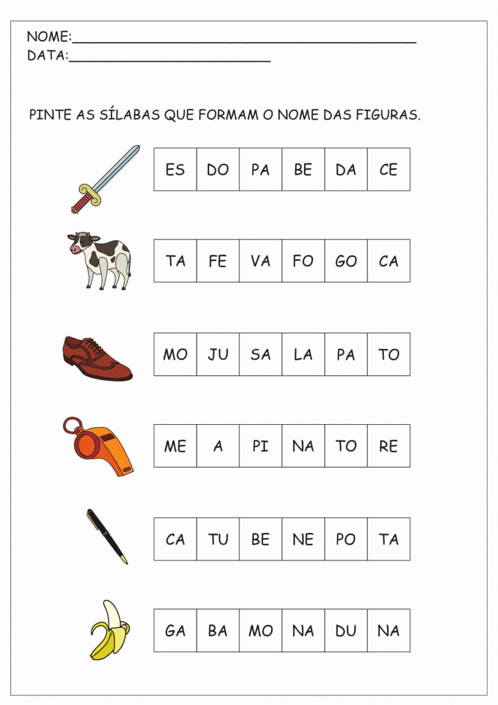 pinte silabas com nomes das figuras