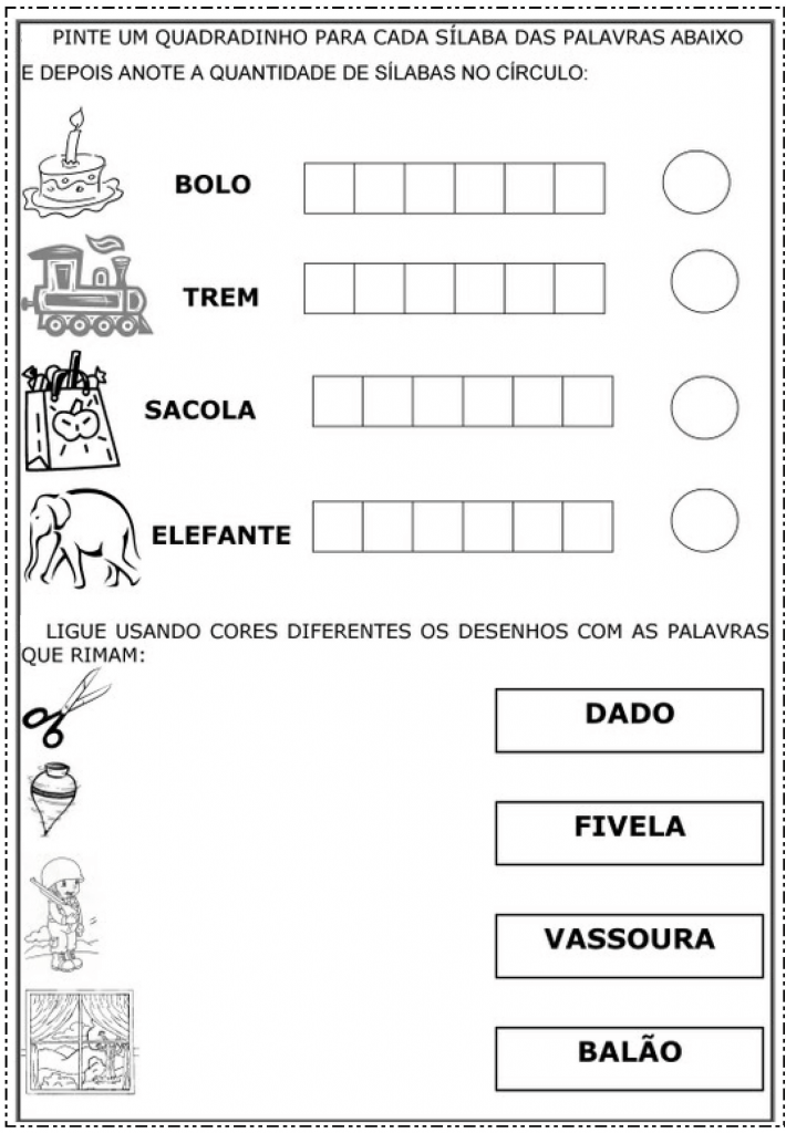 pinte um quadrado para cada silaba
