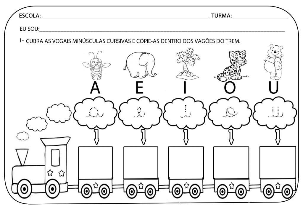 trenzinho vogais cursiva minusculas