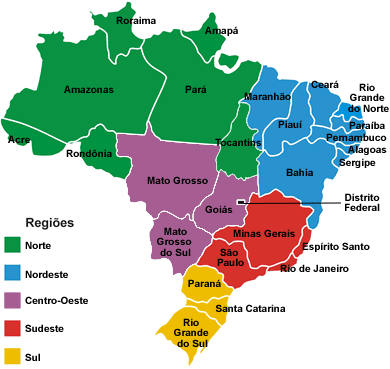 mapa das regiões do brasil com estados
