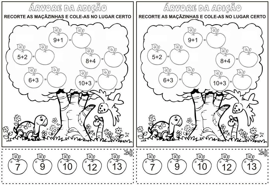 atividade de árvore da adição para cortar e colar